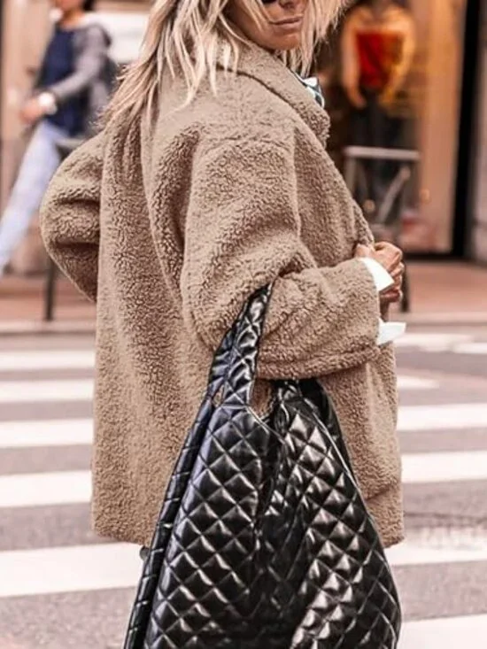 🆕 Women's Winter Faux Fur Coats Long Sleeve Lapel Button Down Pockets Fleece - Picture 3 of 7